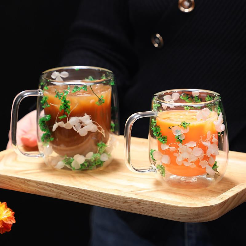 Elegant Double Glass Flower Tea Cup - 390ml Insulated Coffee Cup with Dried Flowers - Perfect Gift for Christmas & New Year - Must-Have for Black Friday Sales