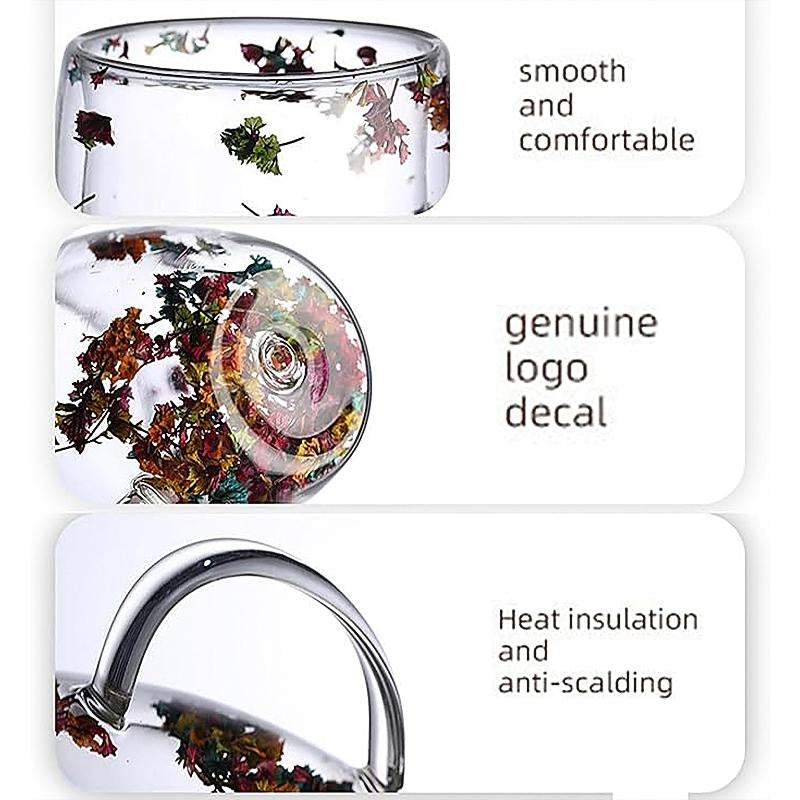 Elegant Double Glass Flower Tea Cup - 390ml Insulated Coffee Cup with Dried Flowers - Perfect Gift for Christmas & New Year - Must-Have for Black Friday Sales