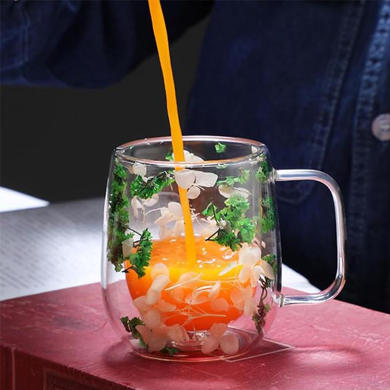 Elegant Double Glass Flower Tea Cup - 390ml Insulated Coffee Cup with Dried Flowers - Perfect Gift for Christmas & New Year - Must-Have for Black Friday Sales