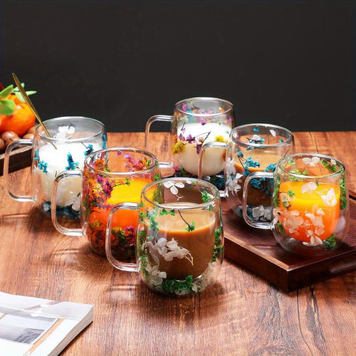 Elegant Double Glass Flower Tea Cup - 390ml Insulated Coffee Cup with Dried Flowers - Perfect Gift for Christmas & New Year - Must-Have for Black Friday Sales