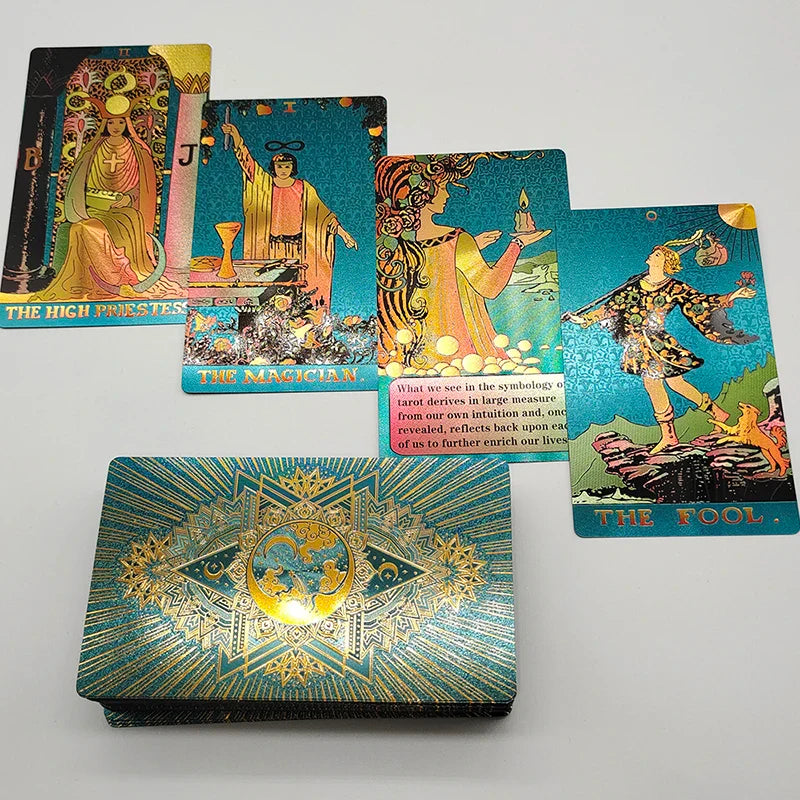 New Rider Waite Deck Gold Foil Tarot Cards Mysterious Board Game Terrific Divination Oracle With Exquisite Gift Box