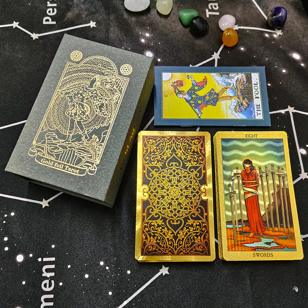 New Rider Waite Deck Gold Foil Tarot Cards Mysterious Board Game Terrific Divination Oracle With Exquisite Gift Box