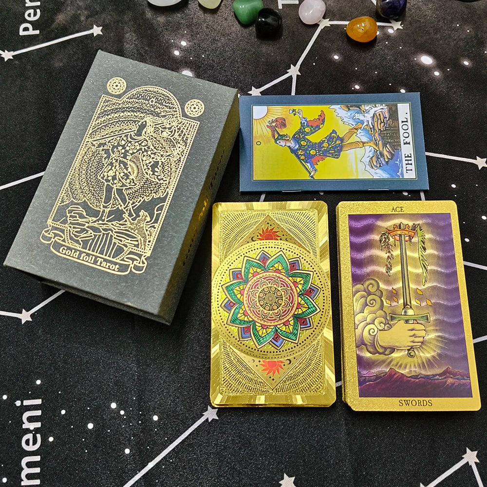 New Rider Waite Deck Gold Foil Tarot Cards Mysterious Board Game Terrific Divination Oracle With Exquisite Gift Box