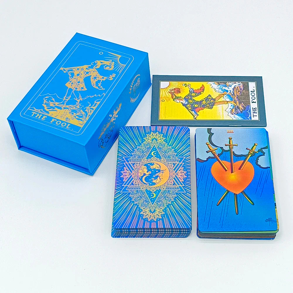 New Rider Waite Deck Gold Foil Tarot Cards Mysterious Board Game Terrific Divination Oracle With Exquisite Gift Box